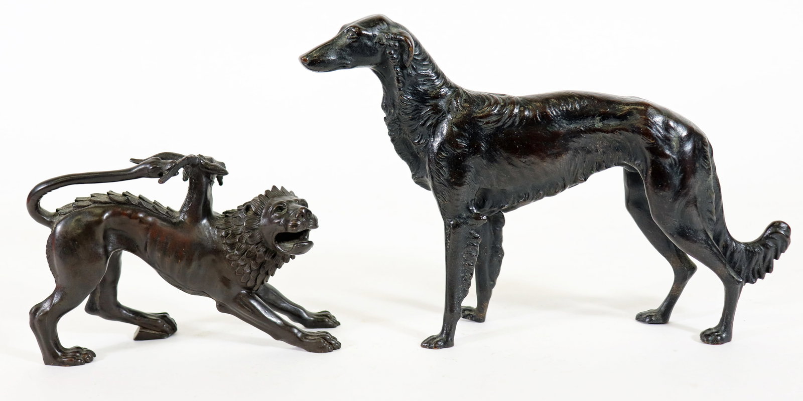 (2) MEIJI BRONZE SCULPTURES - DOG & CHIMERA (1 of 4)