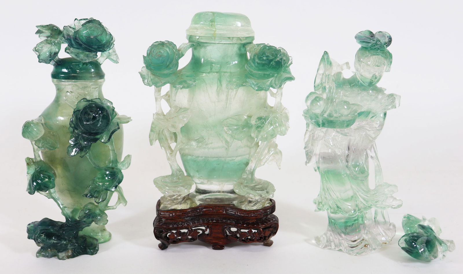(3) CHINESE CARVED QUARTZ VESSELS & GUAN YIN (1 of 2)