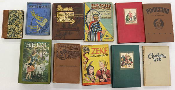ANTIQUE RARE CHILDRENS BOOKS: Includes: A 1st Edition The Night Before Christmas by Clement C. Moore Published 1883 by Porter & Coates Philadelphia, Uncle Tom's Cabin by Harriet Beecher Stowe Published 1886 by Riverside Press, Pin