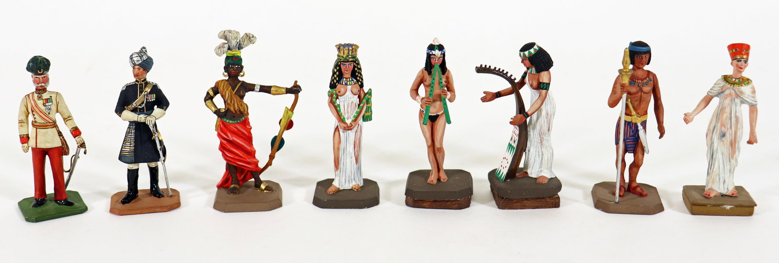 (8) MINIATURE EGYPTIAN TOY CALVARY & OTHERS: A collection of Egyptian miniature toy soldiers and figurines to include Emperor Franz Joseph of Prussia by Greenwood and Ball, the 17th Calvary by Greenwood and Ball, and others with other markings o