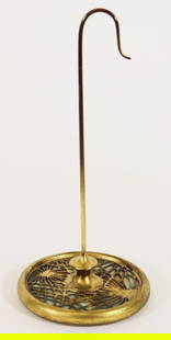 ANTIQUE TIFFANY STUDIOS PINE NEEDLE BILL SPINDLE: Antique Tiffany Studios pine needle bill spindle, marked Tiffany Studios New York. Measures 7.5" tall 3.5" wide at base. From the Andrew Cunningham Ware Estate.