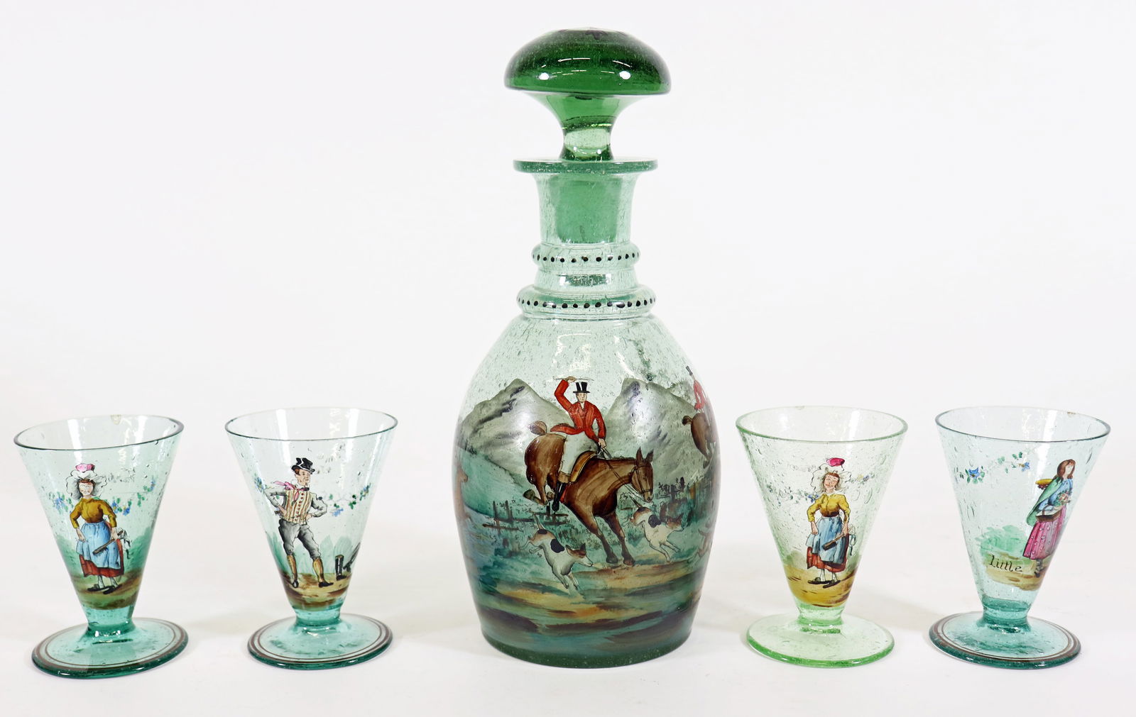 BOHEMIAN HAND PAINTED DECANTER & GLASSES (1 of 3)