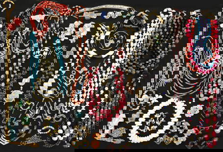 VINTAGE COSTUME JEWELRY COLLECTION: Includes cufflinks, earrings, pin, bracelets, necklaces, brooches, rings, and more.