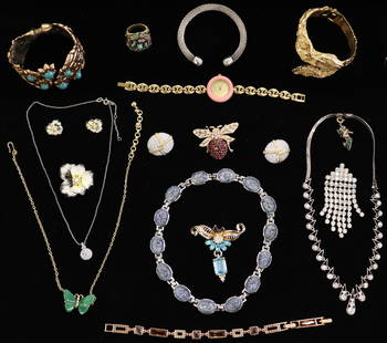 DESIGNER COSTUME JEWELRY - GUCCI TIFFANY GIVENCHY: Includes a Tiffany & Co sterling bracelet, Ciner, Trifari, Givenchy, Hobe enamel pansy set, Effy, Oscar de la Renta, Park Lane, KJL Kennethy J Lane, Swarovski, Coro Craft - Corocraft, a Gucci 11/12.2