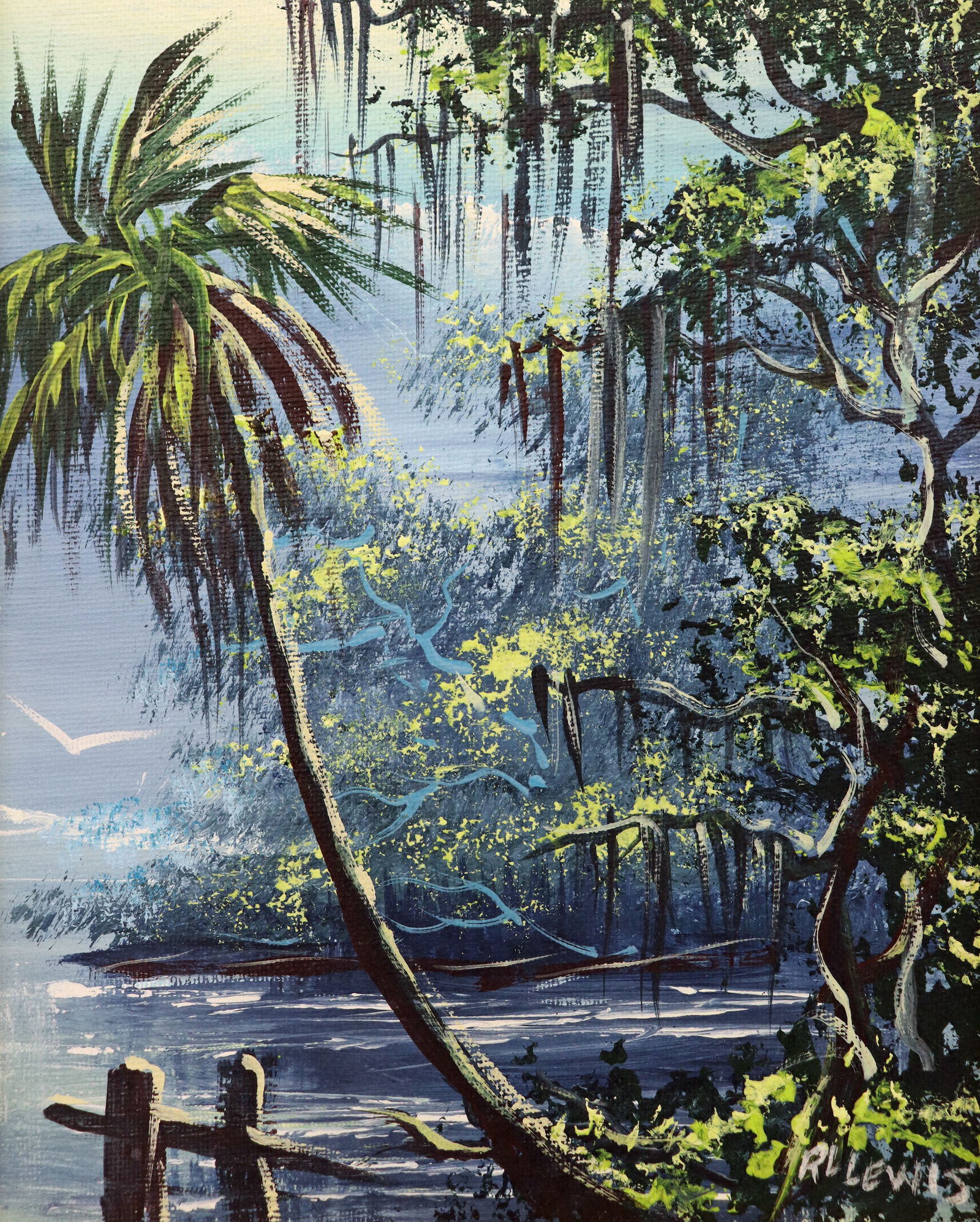 R.L. LEWIS NIGHT RIVERBEND HIGHWAYMEN PAINTING (1 of 4)