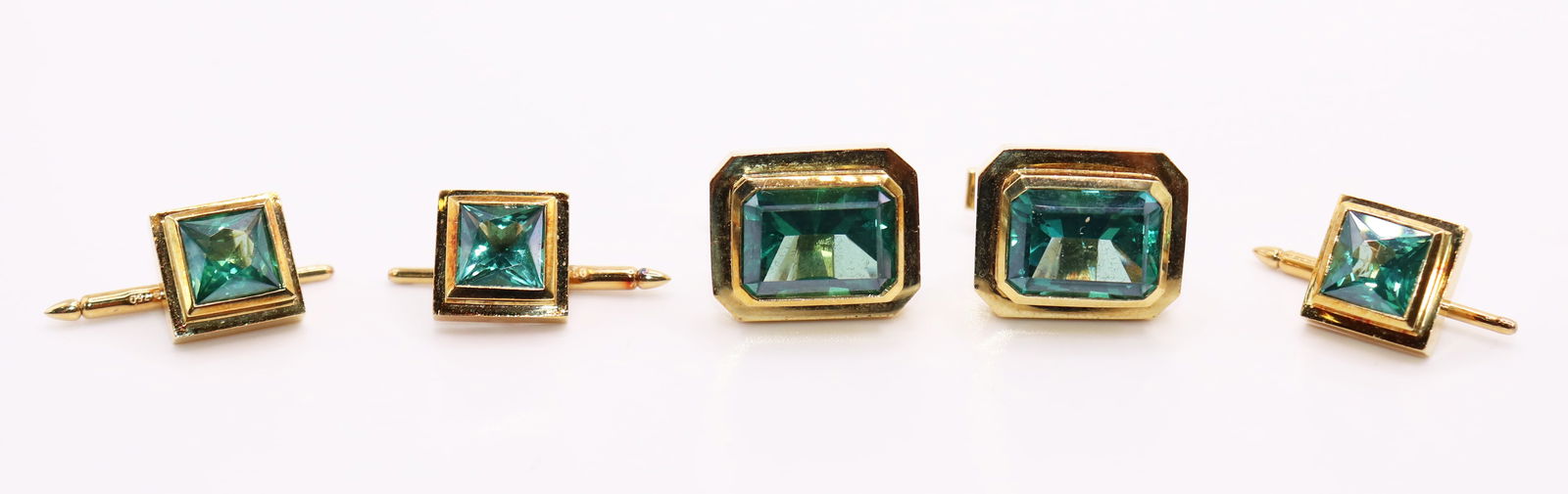18K YELLOW GOLD TOURMALINE CUFFLINKS & STUD SET (1 of 2)