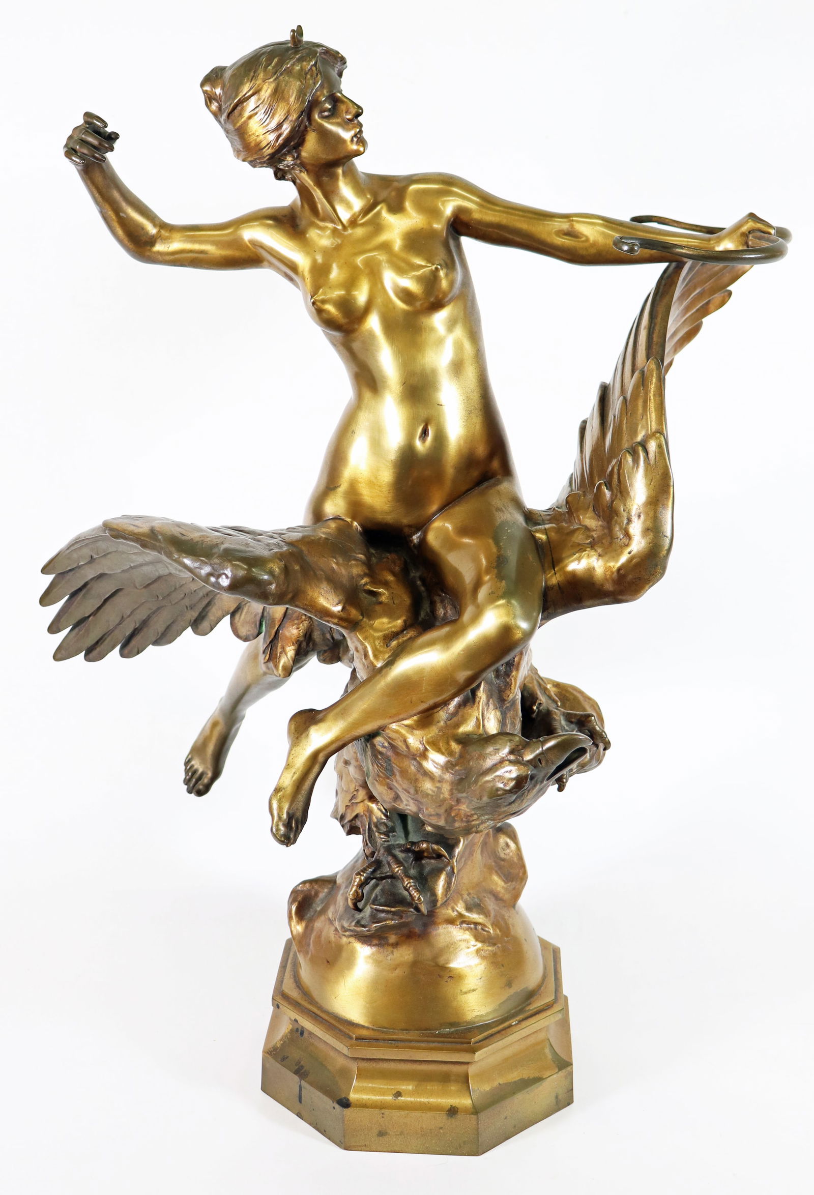 GEORGES BAREAU DIANA RIDING EAGLE BRONZE SCULPTURE (1 of 8)