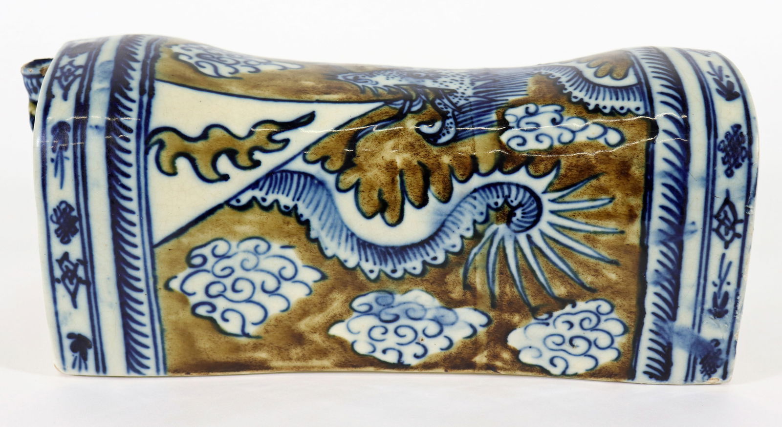 CHINESE PORCELAIN DRAGON TOAD SPOUT OPIUM PILLOW (1 of 4)