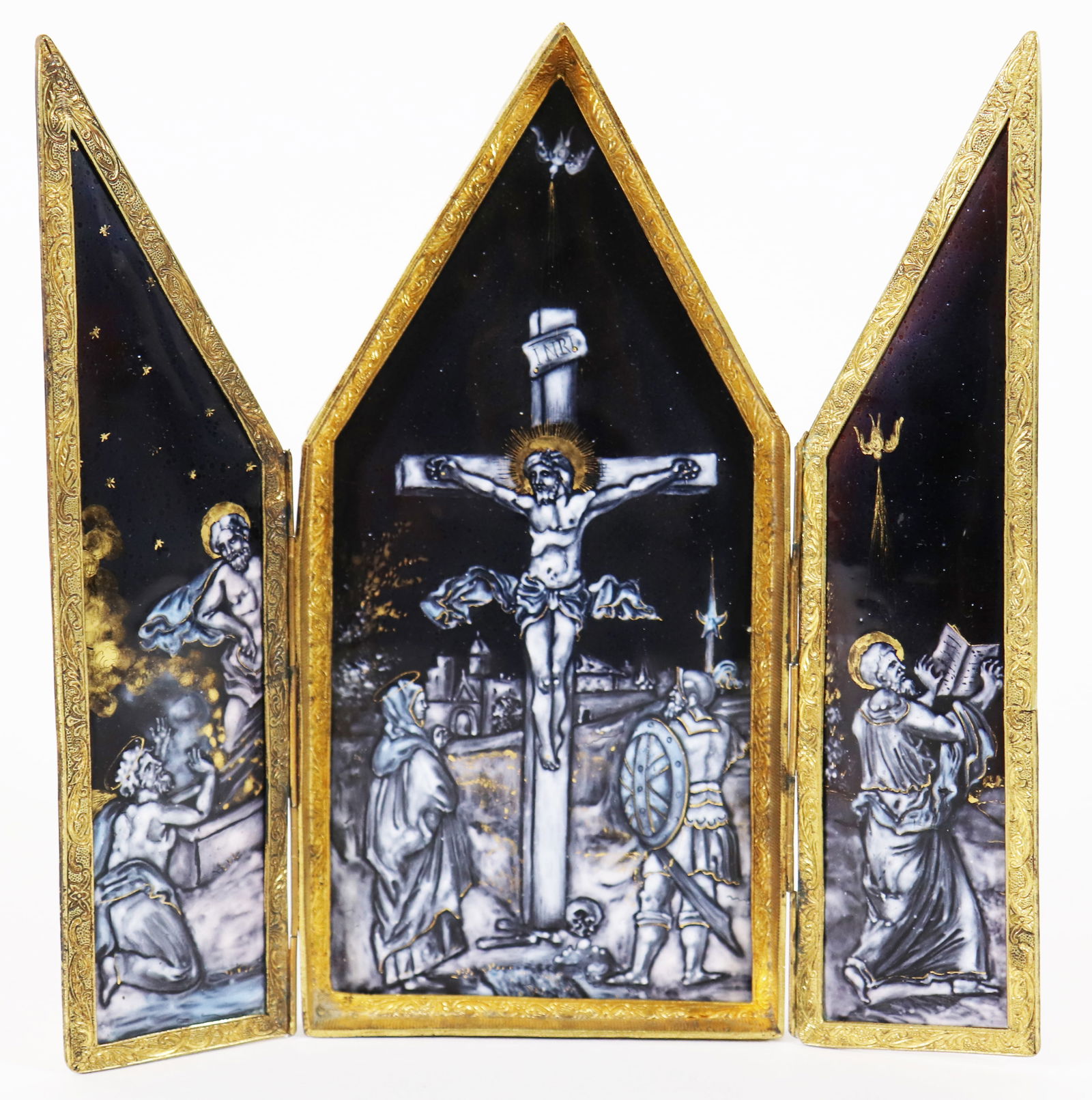 ANTIQUE ENAMEL RELIGIOUS TRIPTYCH (1 of 4)