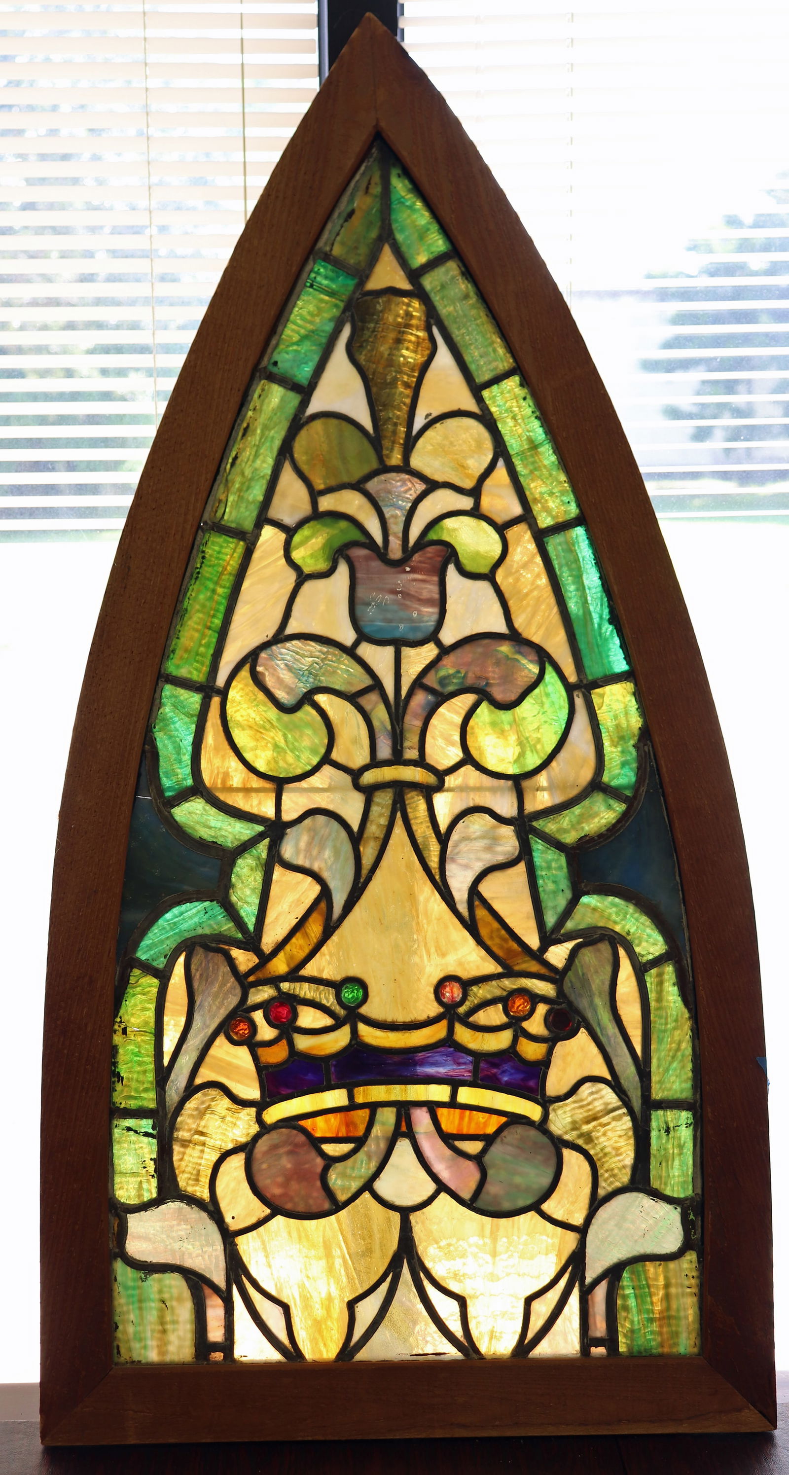 STAINED GLASS ARCHED FRAMED WINDOW PANEL (1 of 4)