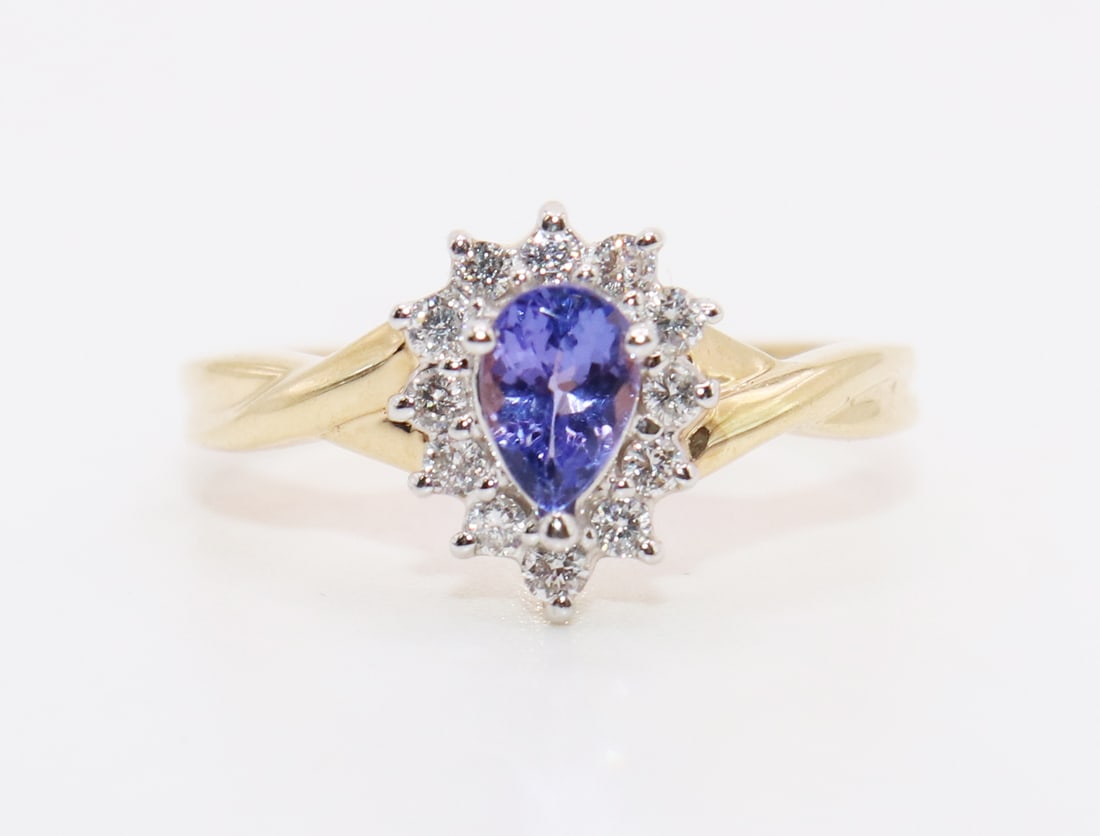 14K PEAR SHAPE TANZANITE & DIAMOND RING (1 of 3)