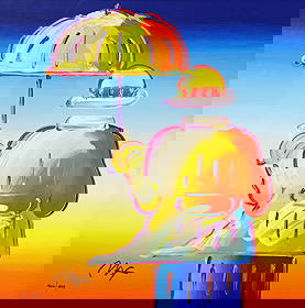 PETER MAX UMBRELLA MAN FRAMED SERIGRAPH: Peter Max (b. 1937) "Umbrella Man" Serigraph in color on wove paper from the Peter Max Studio. 2017, Hand signed by Peter Max in ink and numbered lower left 466/495. Framed measures: 31" x 31" x 1 1/2