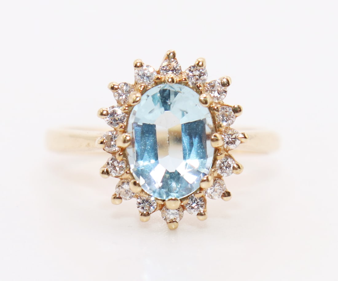 14K BLUE TOPAZ & DIAMOND RING (1 of 3)