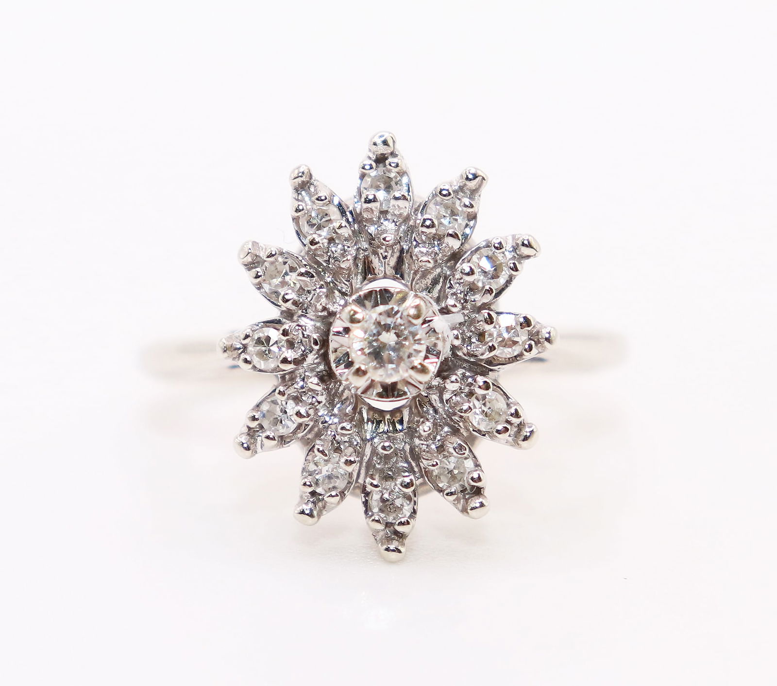 14K WHITE GOLD DIAMOND FLOWER CLUSTER RING (1 of 3)