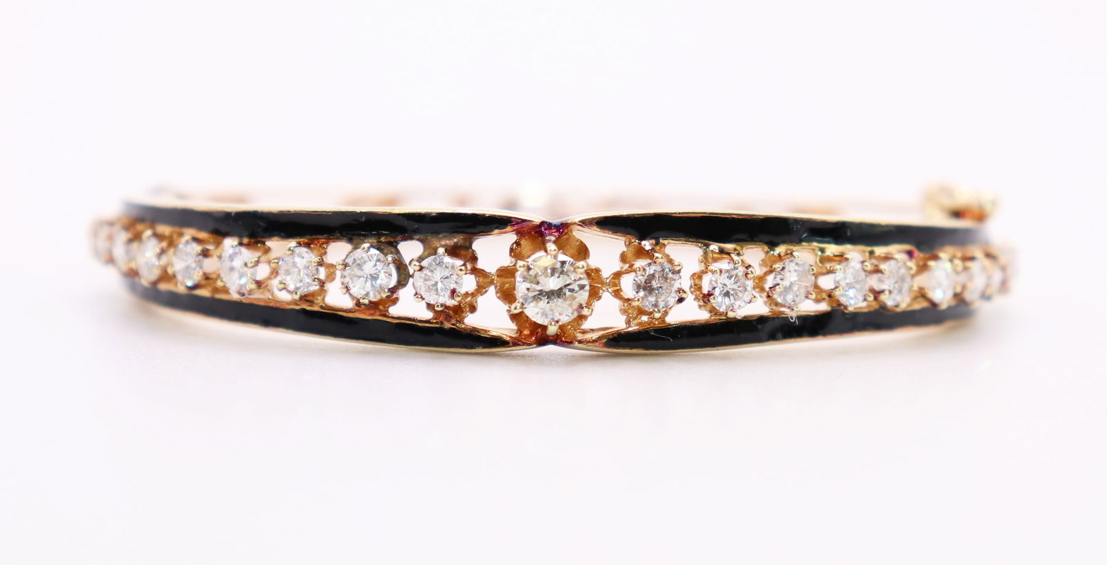 14K ENAMEL & 3.30 CTW DIAMOND BANGLE BRACELET (1 of 4)