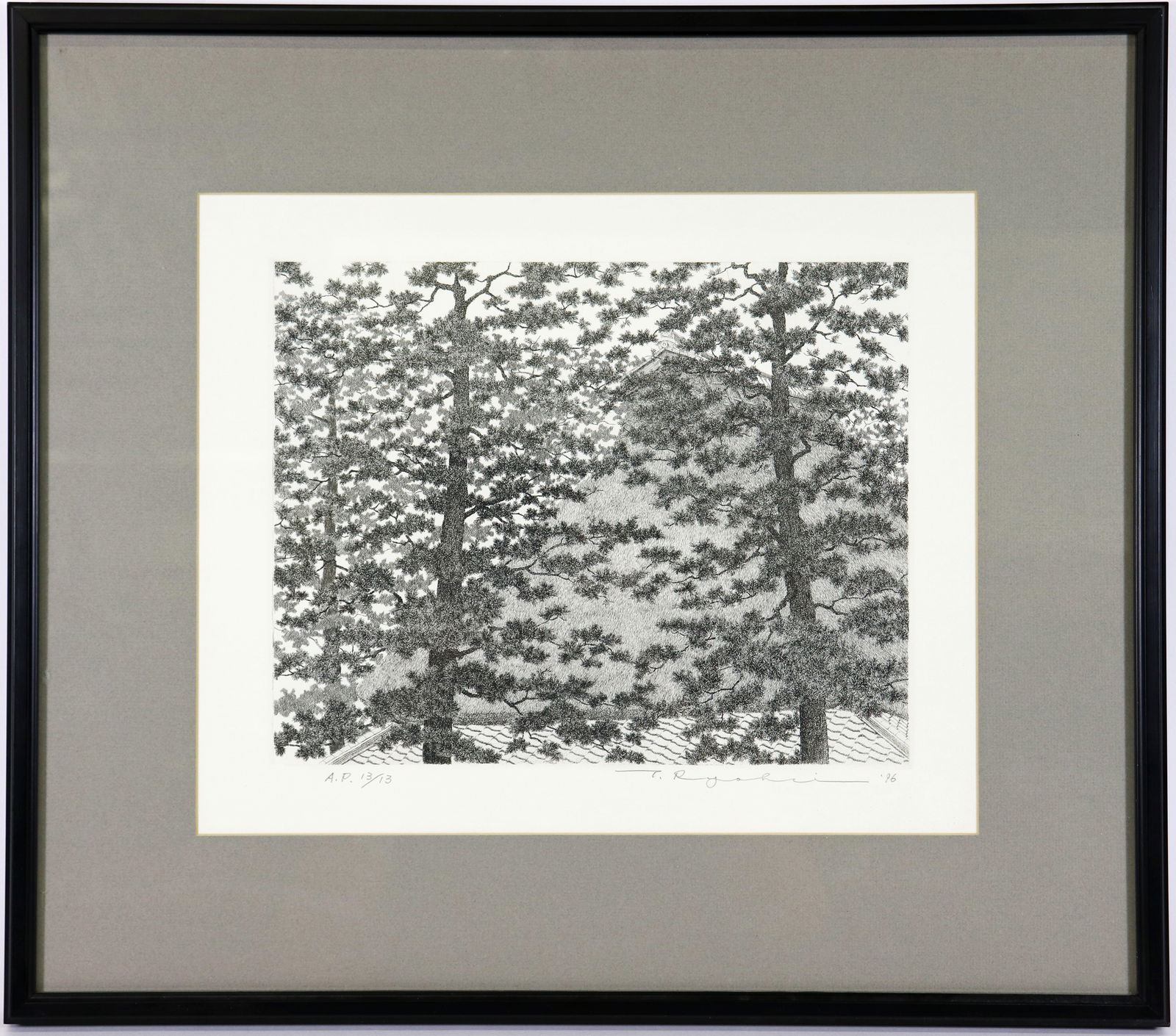 TANAKA RYOHEI ARTIST PROOF PINE TREES ETCHING (1 of 3)