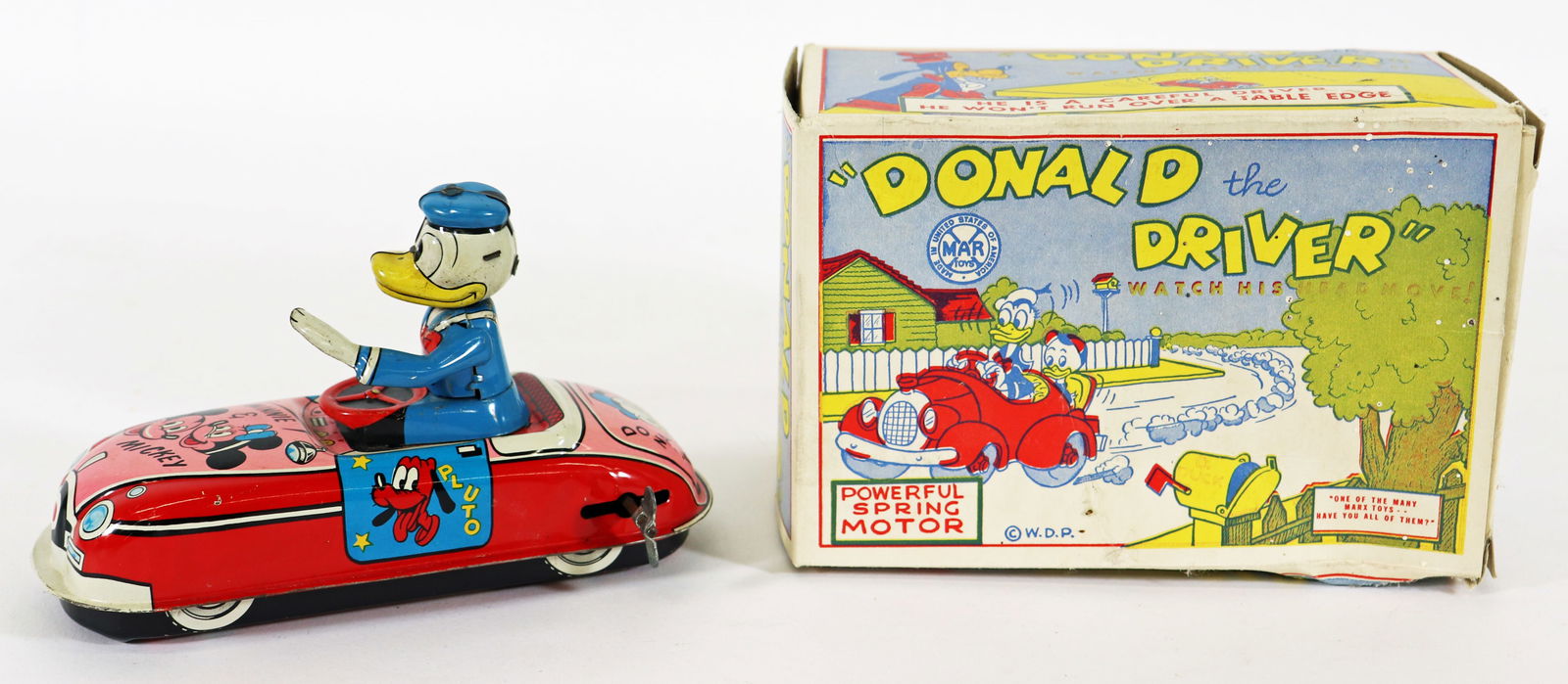 1950's MARX DISNEY TIN LITHO DONALD THE DRIVER (1 of 3)