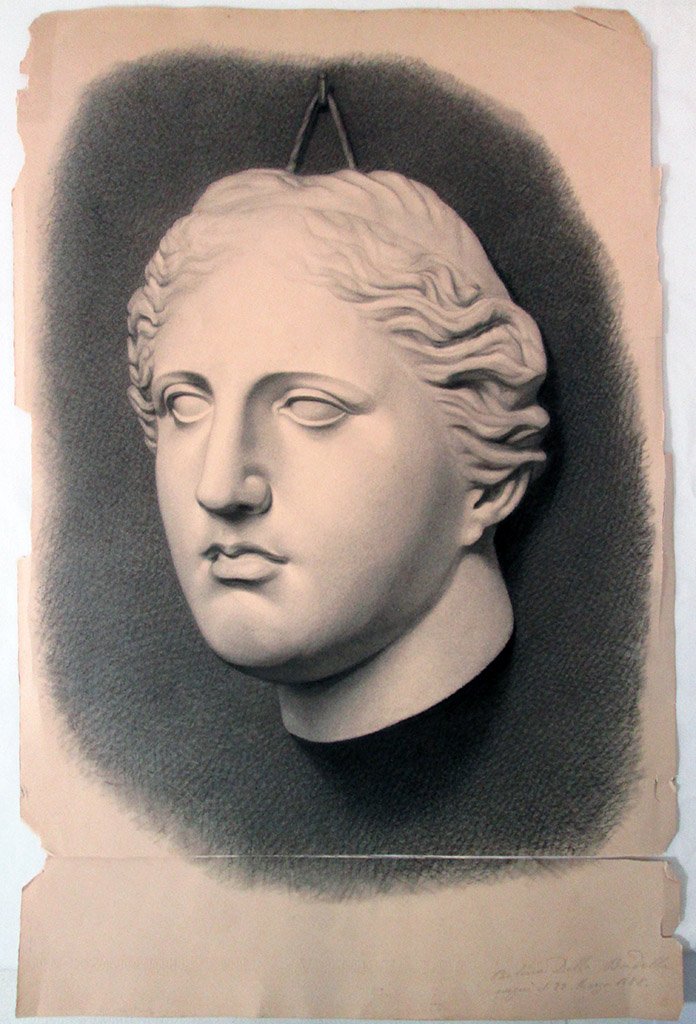 PAOLINA DELLA BARDELLA CHARCOAL: Study of a Roman marble head. Charcoal. 21-1/4" x 13-1/2". Signed and Dated March 22, 1888 Paolina Della Bordella. Bottom edge is detached. From a private European collection.