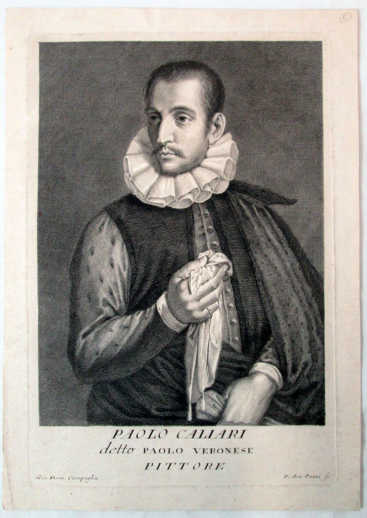 PAOLO CALIARI ENGRAVING: Detto Paolo Veronese Pittore; Engraver: Gio Dom Campiglia; Author: Pietro Antonio Pazzi. Size: 262mm x 175mm. From a private European collection.