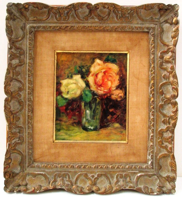 LUCIEN BOULIER PAINTING: Lucien Boulier (French 1882-1963) Still life flower painting oil on board. Painting measures 8 1/2" x 10 1/2"