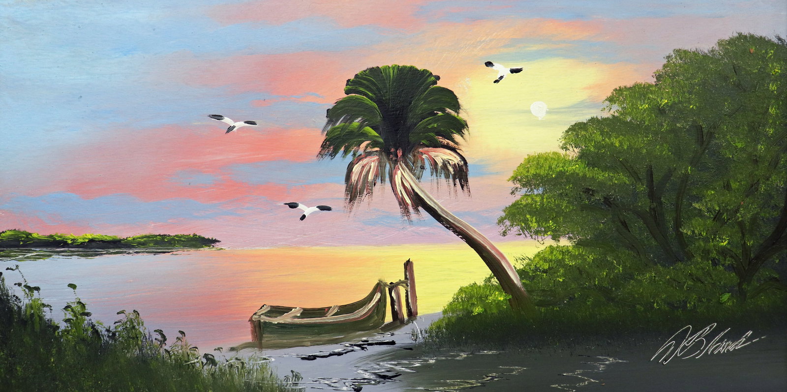 AL BLACK BOAT AT SUNSET HIGHWAYMEN PAINTING (1 of 5)