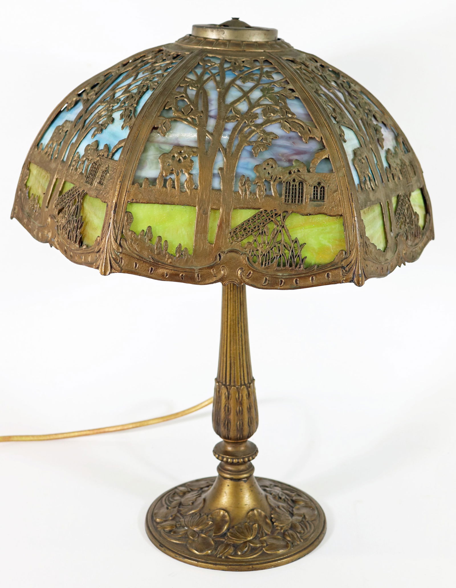 ATT'B MILLER LAMP CO SIX PANEL SLAG GLASS LAMP (1 of 6)