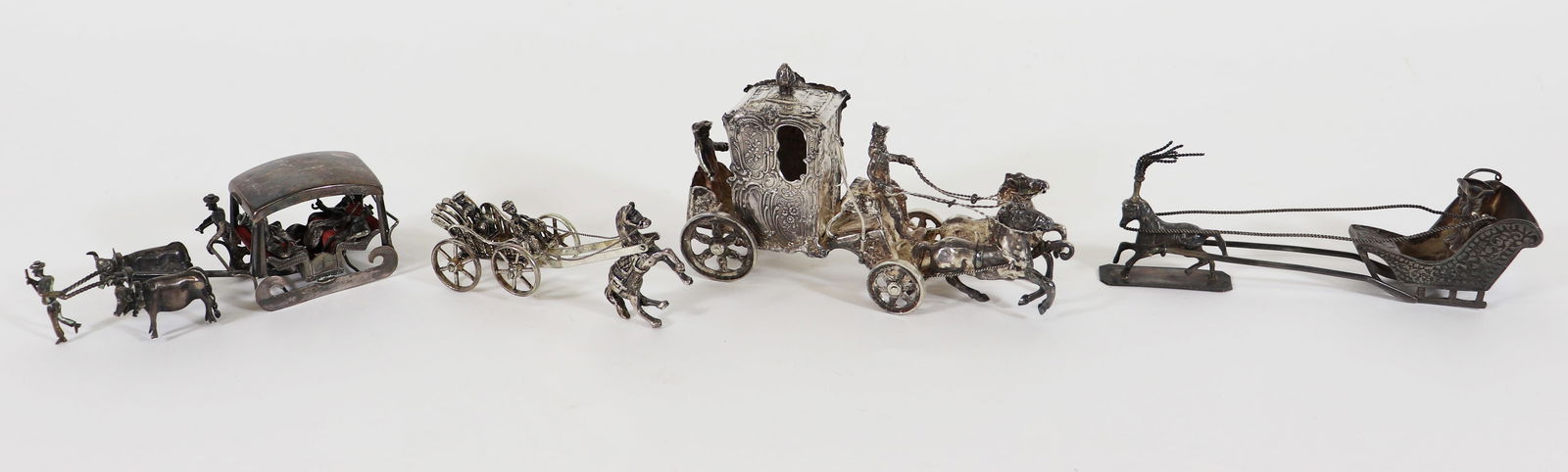 (4) EUROPEAN SILVER MINIATURE HORSE & CARRIAGES (1 of 4)