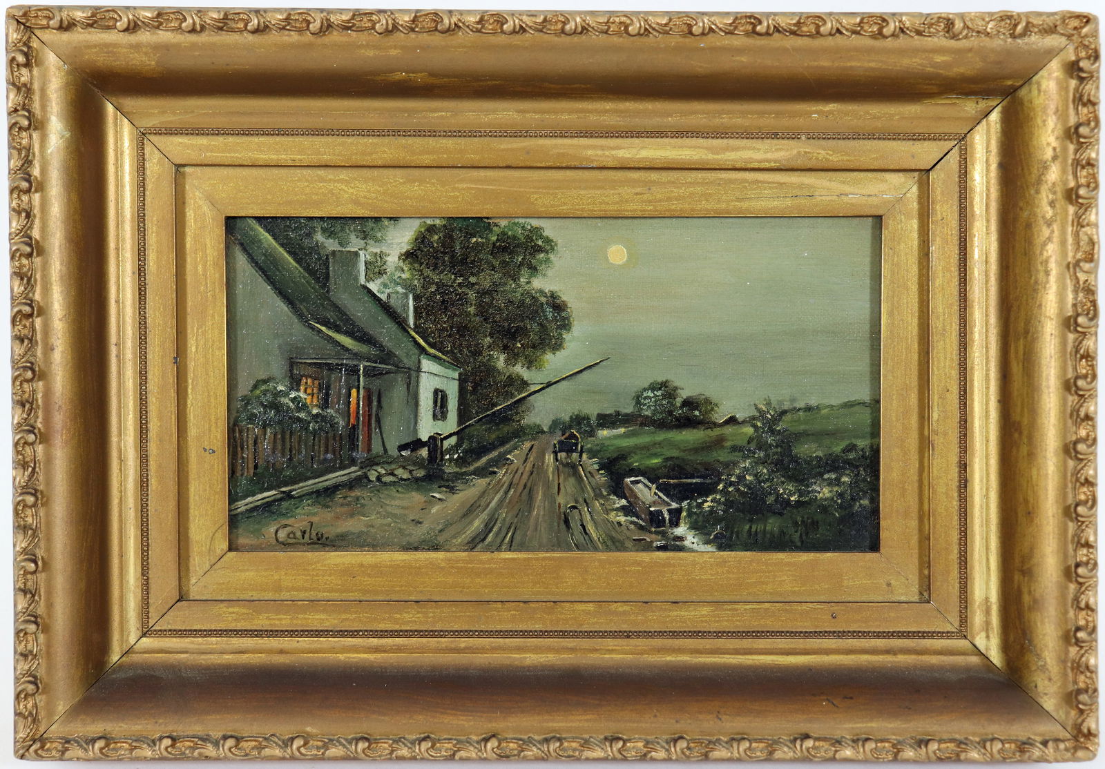 CARLO "MOONRISE" ANTIQUE OIL PAINTING (1 of 4)