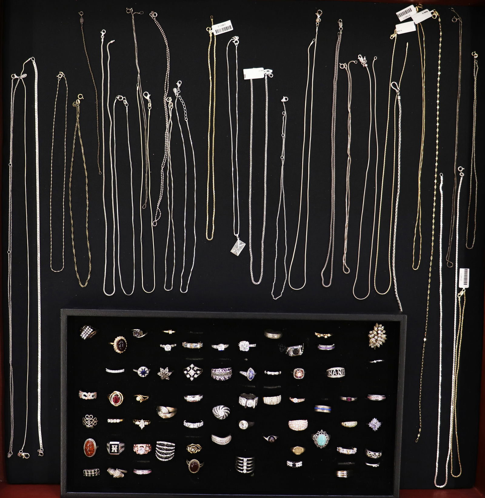 STERLING SILVER NECKLACE CHAINS & GEMSTONE RINGS (1 of 3)