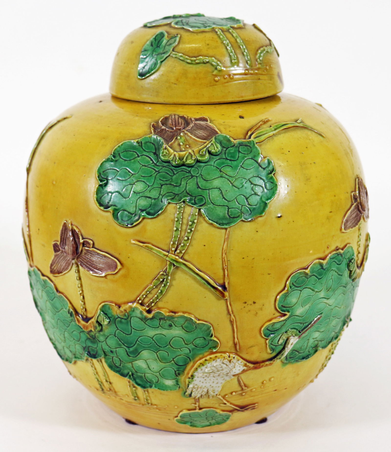 CHINESE YELLOW GLAZE PORCELAIN GINGER JAR WITH LID (1 of 4)