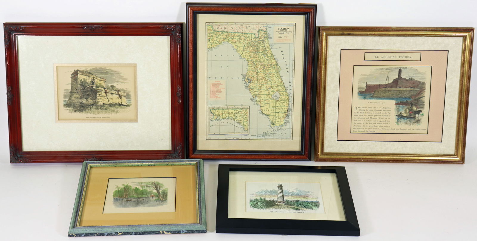 (5) ANTIQUE & HAND COLORED PRINTS OF FLORIDA & MAP (1 of 4)