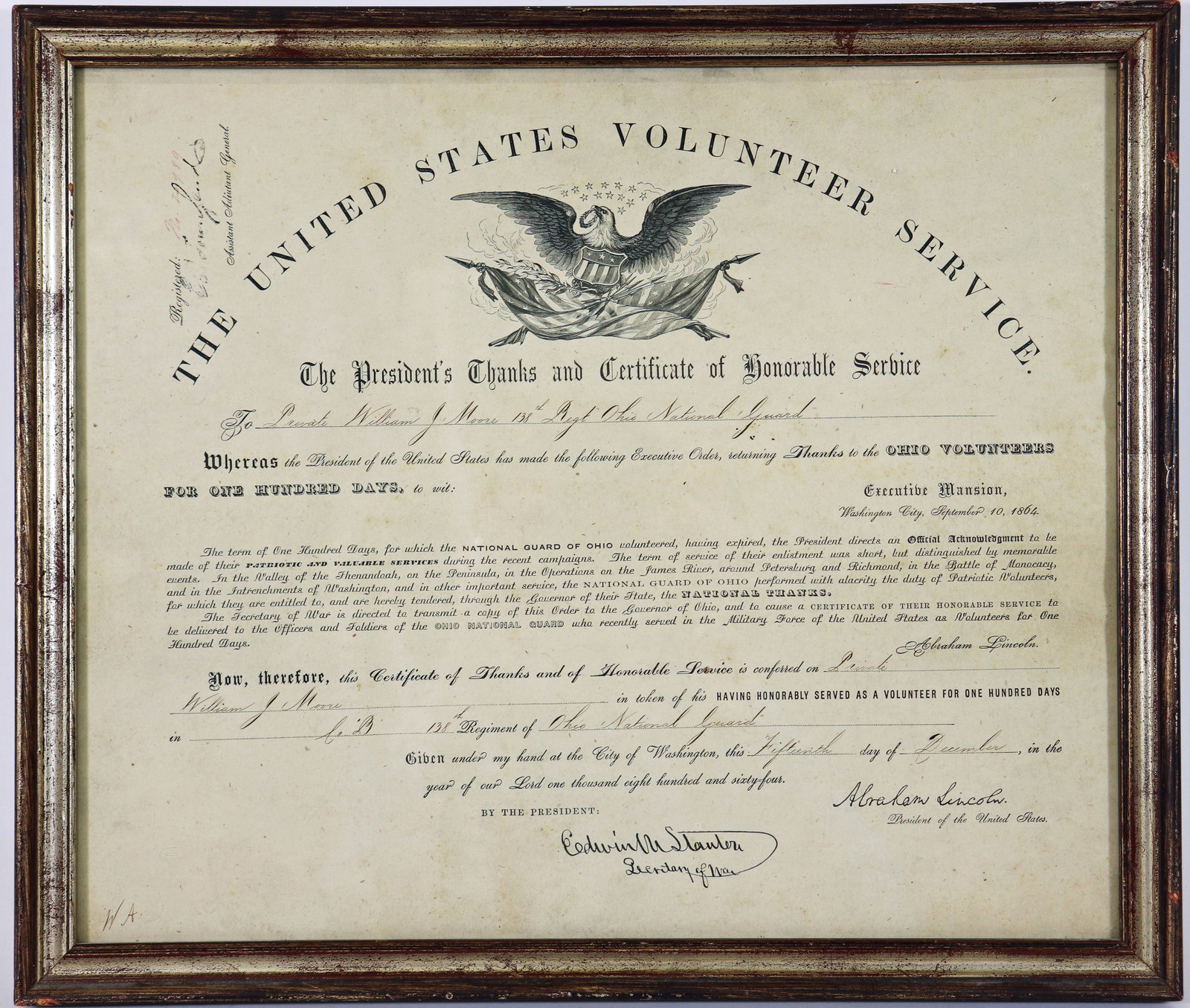 1864 U.S. CIVIL WAR VOLUNTEER SERVICE DOCUMENT (1 of 2)