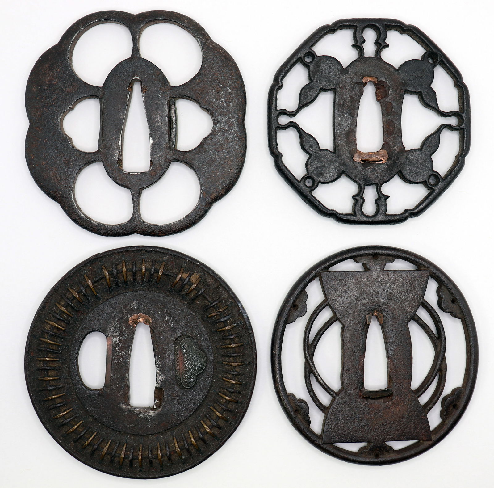 (4) JAPANESE TSUBA SAMURAI SWORD GUARDS -GEOMETRIC (1 of 2)
