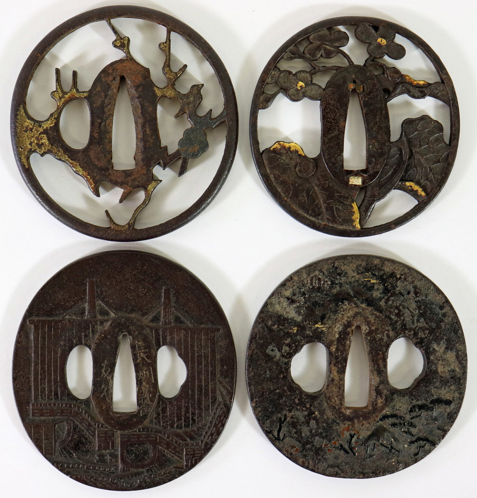 (4) JAPANESE LANDSCAPE TSUBA SWORD GUARDS (1 of 3)
