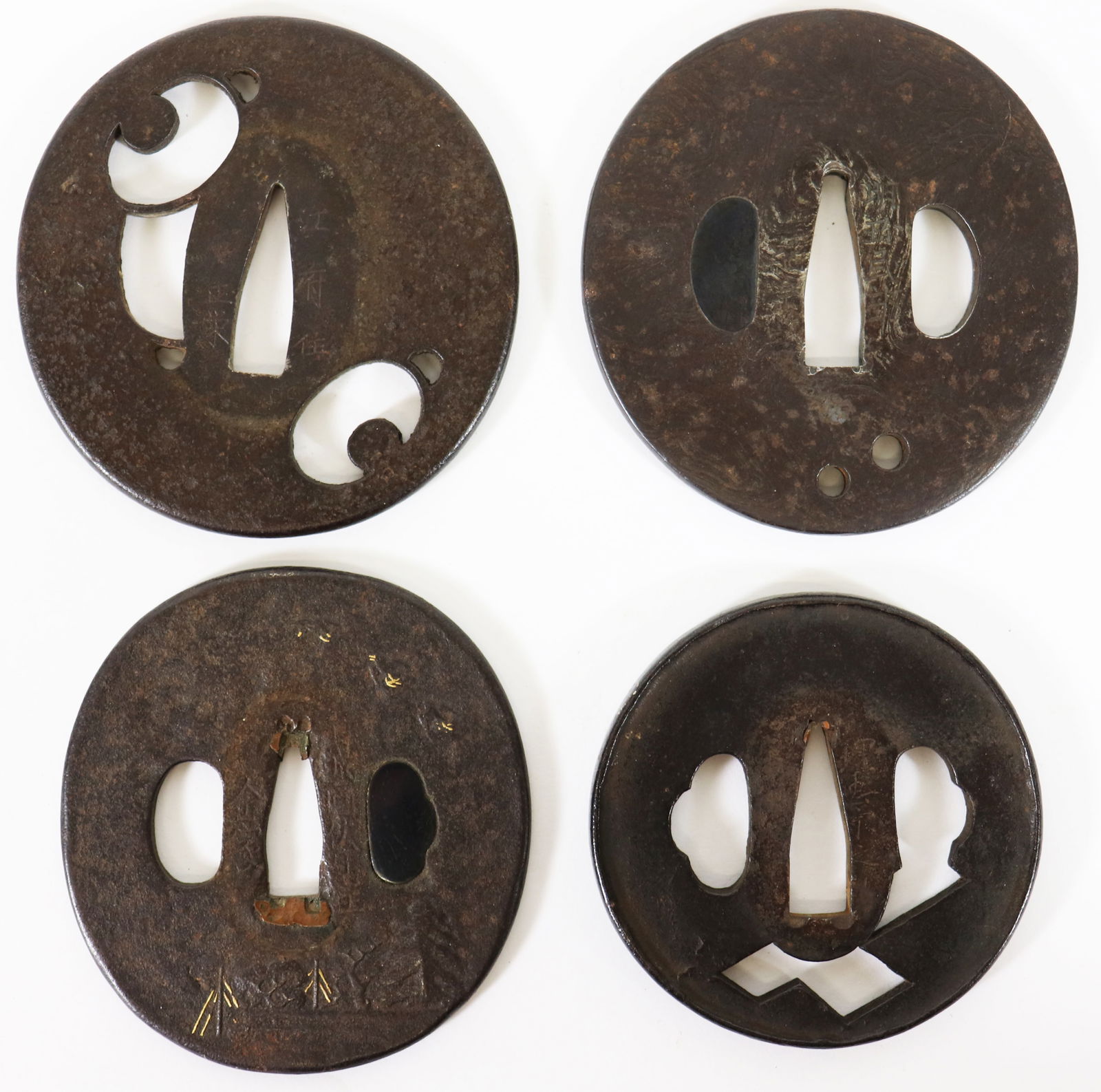 (4) SIGNED JAPANESE TSUBA SAMURAI SWORD GUARDS (1 of 4)