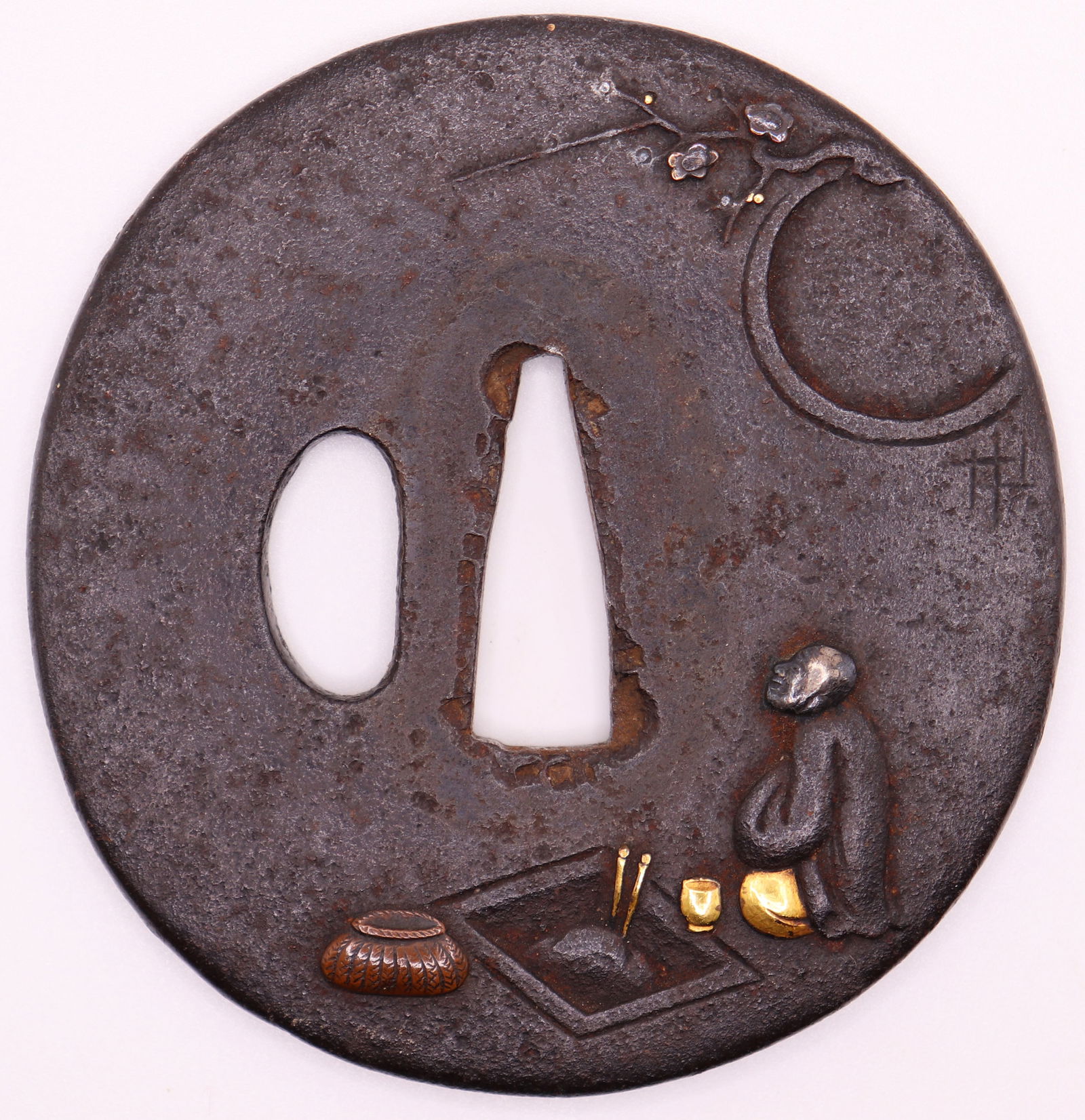 JAPANESE MIXED METAL TSUBA WITH FIGURE COOKING (1 of 2)