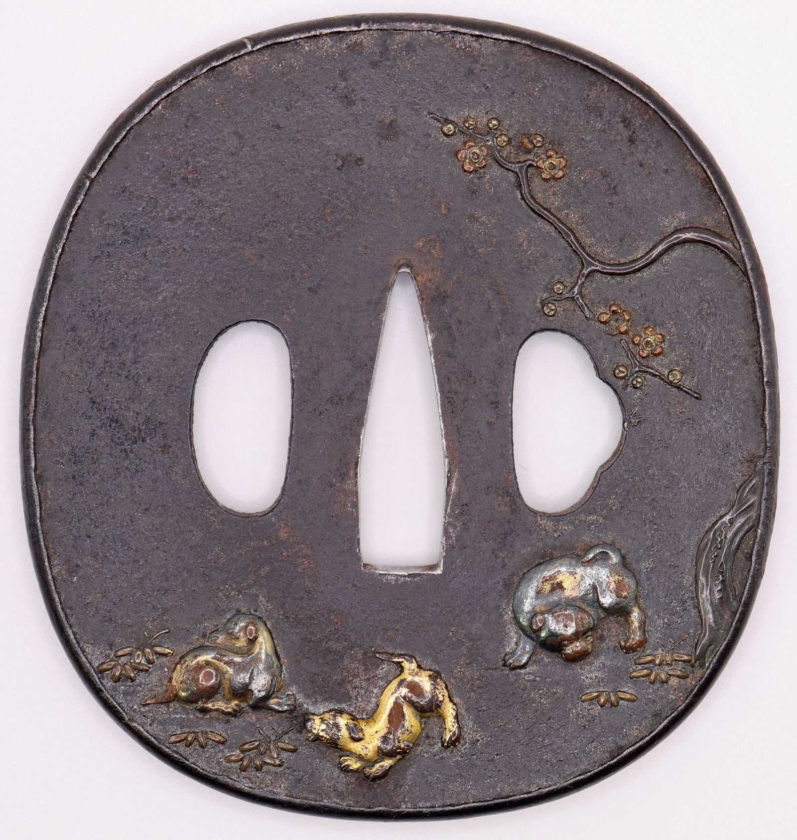JAPANESE TSUBA WITH DOGS & TREE (1 of 3)