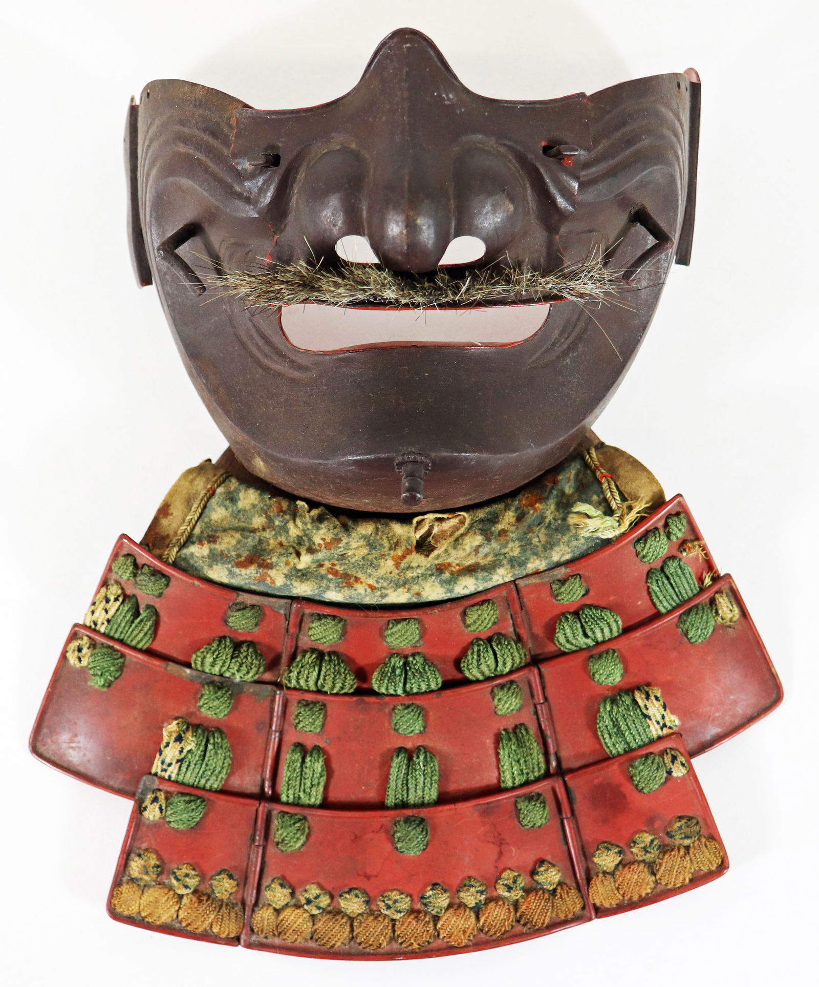 JAPANESE IRON MENPO (FACE MASK) W/RED THROAT LATCH (1 of 4)