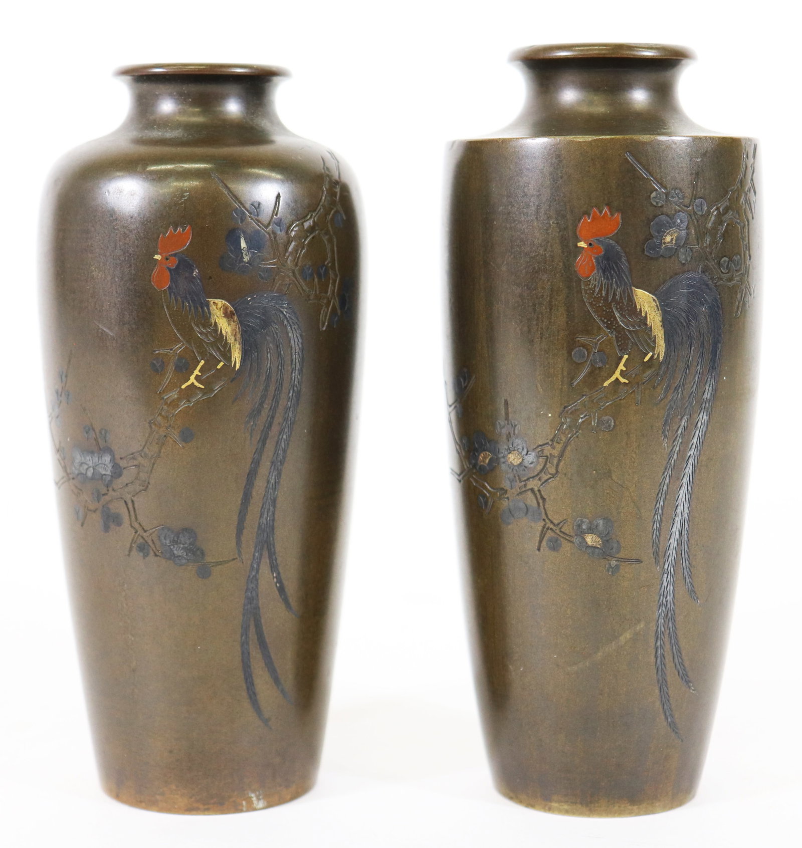 (2) ANTIQUE JAPANESE MIXED METAL BRONZE VASES (1 of 6)