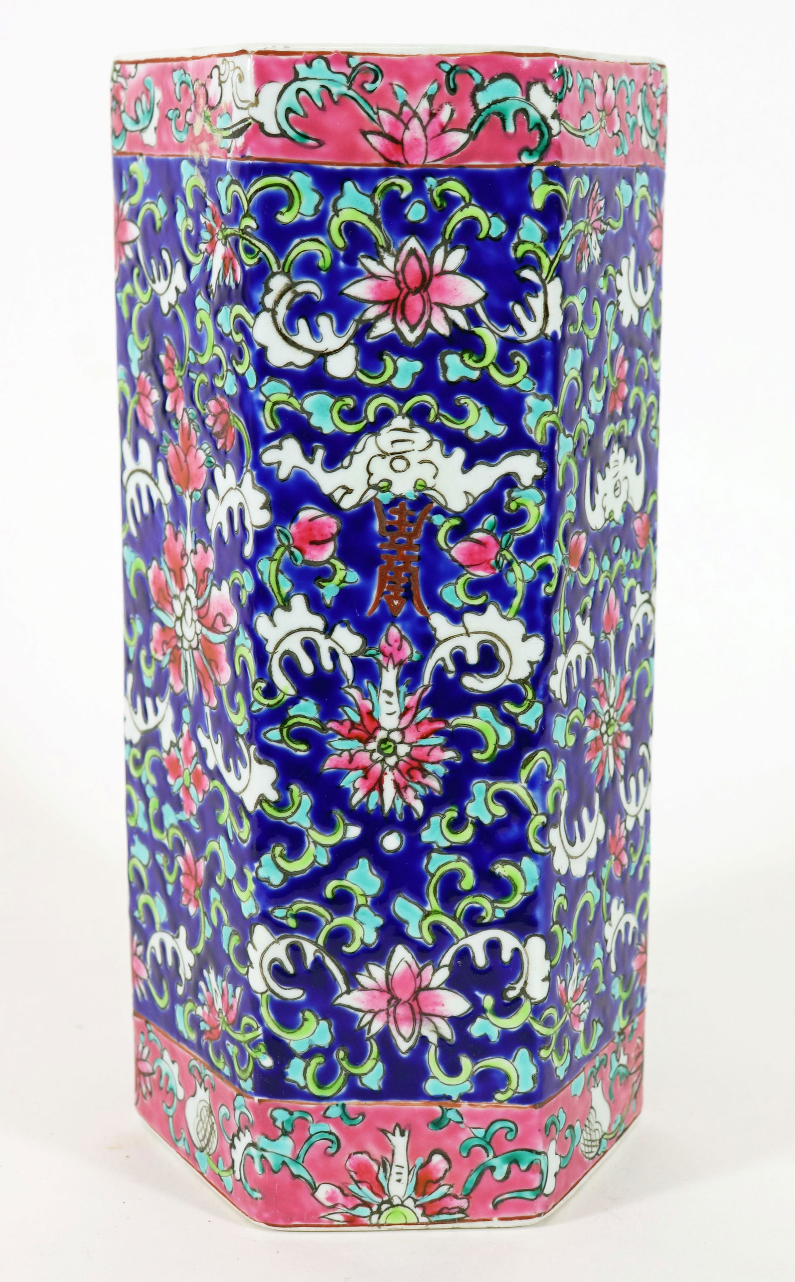 FAMILLE ROSE HEXEGONAL CHINESE PORCELAIN VASE (1 of 4)