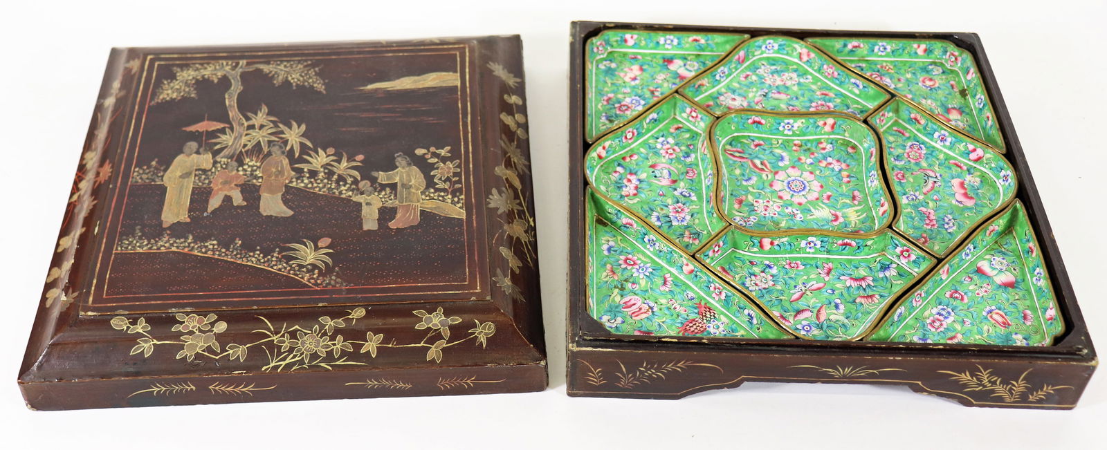 ANTIQUE LACQUER CHINESE BOX WITH SWEETMEAT DISHES (1 of 3)