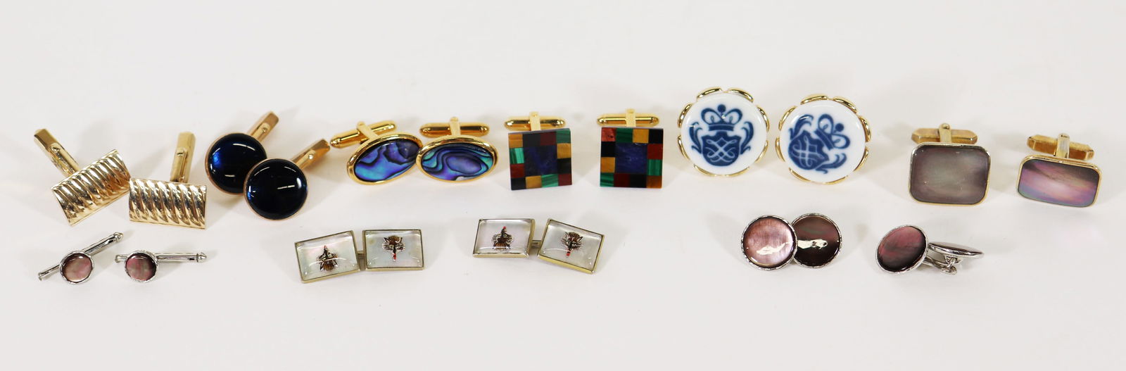 (8) PAIRS OF VINTAGE CUFFLINKS: An assortment of various pairs of cuff links to include Hayward, Royal Copenhagen, and more.
