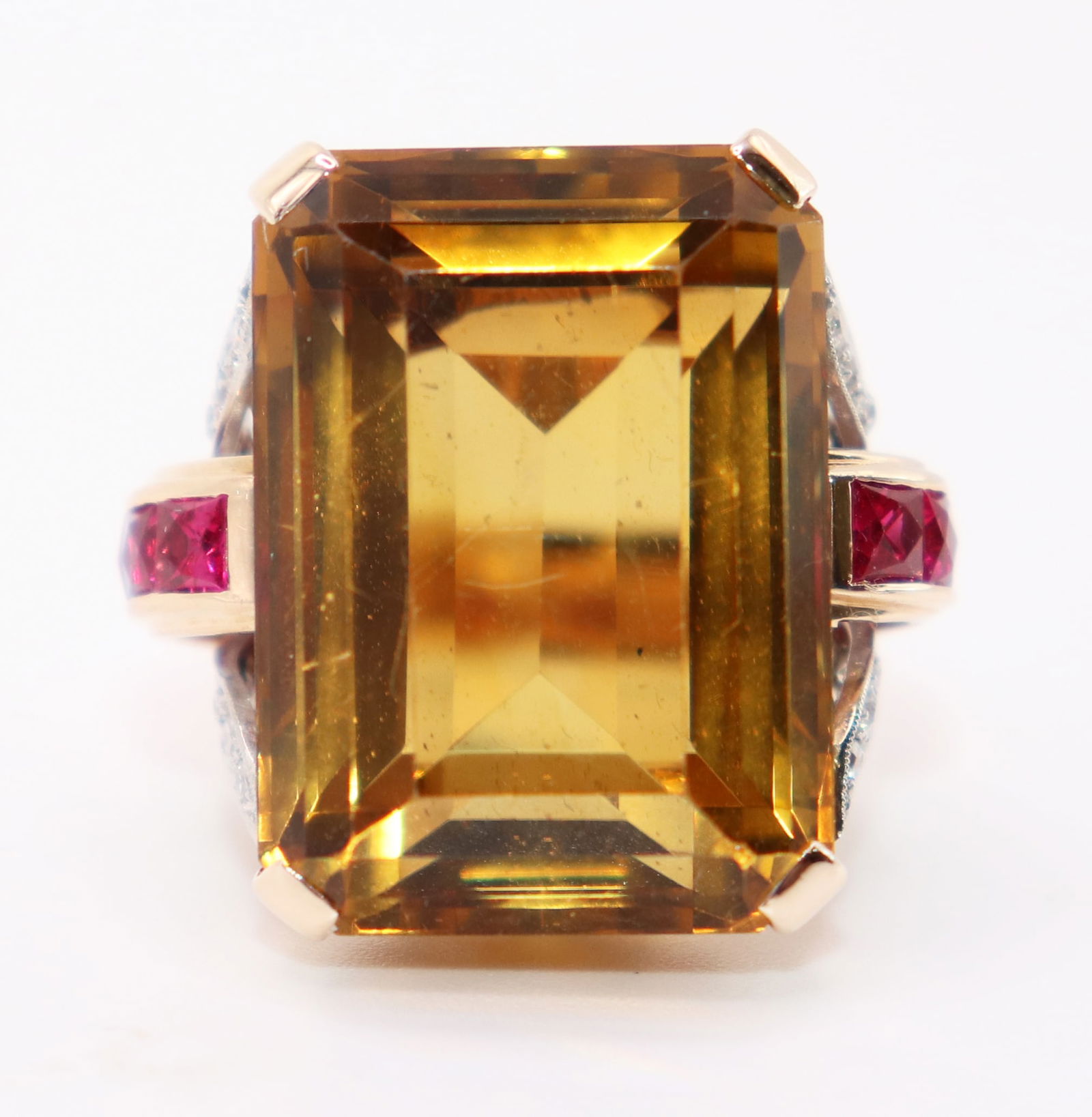 14K 34.25 CT CITRINE RUBY & DIAMOND RING - 3