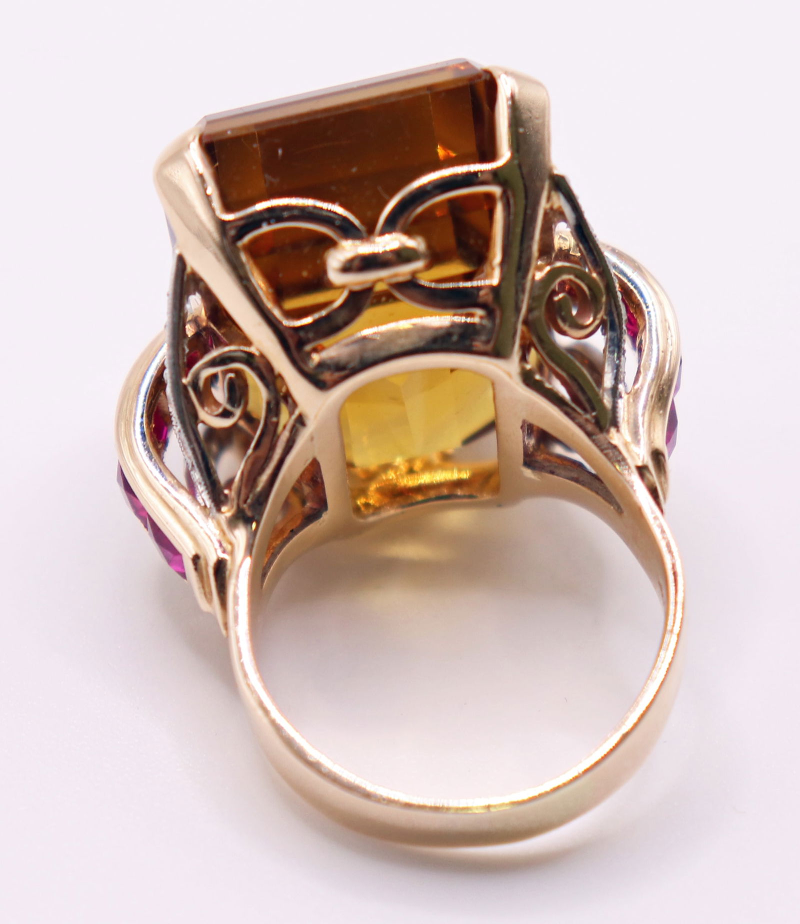 14K 34.25 CT CITRINE RUBY & DIAMOND RING - 4