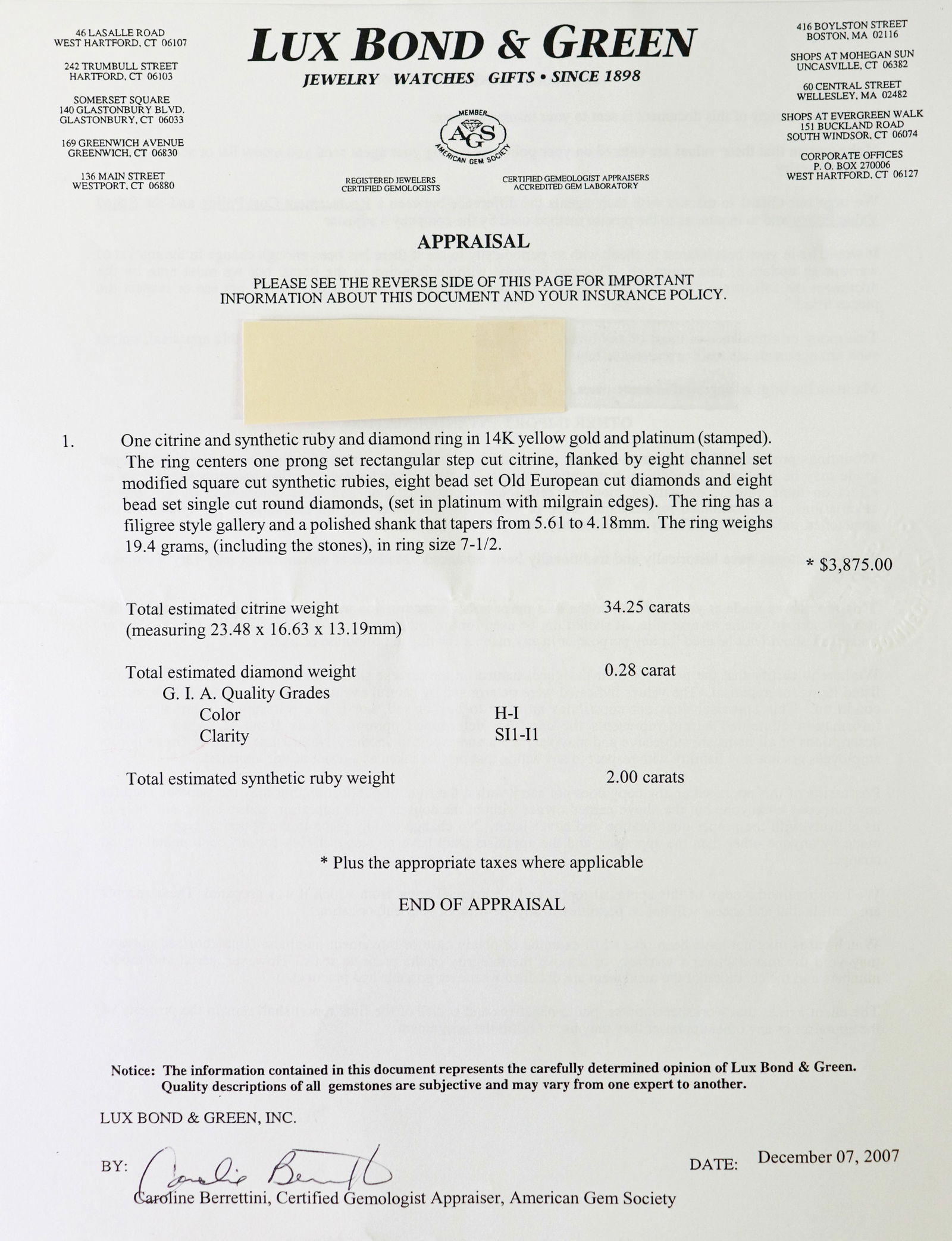 14K 34.25 CT CITRINE RUBY & DIAMOND RING - 5