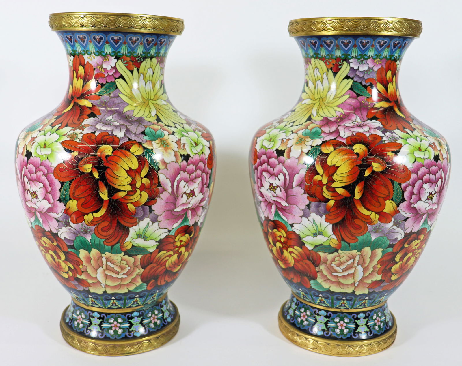 (2) LARGE CHINESE CLOISONNE FLOWER VASES (1 of 3)