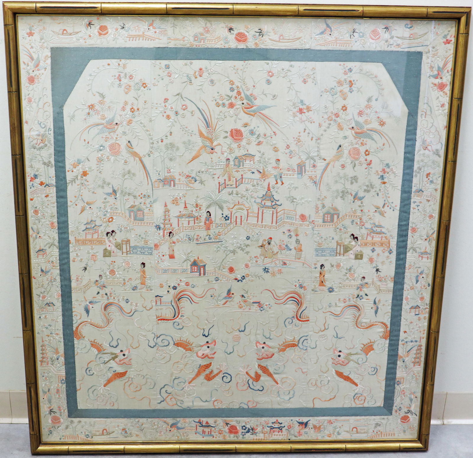 LARGE CHINESE FRAMED EMBROIDERY TEXTILE (1 of 4)