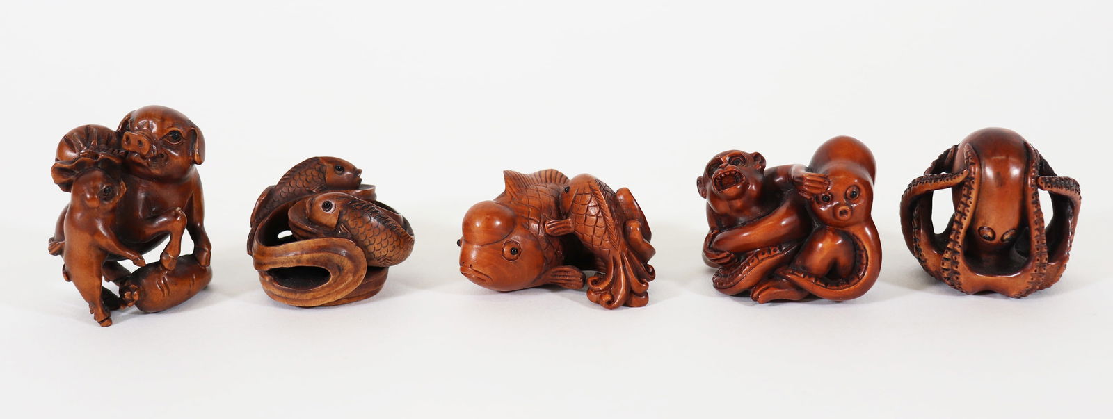 (5) JAPANESE CARVED WOOD NETSUKE (1 of 4)