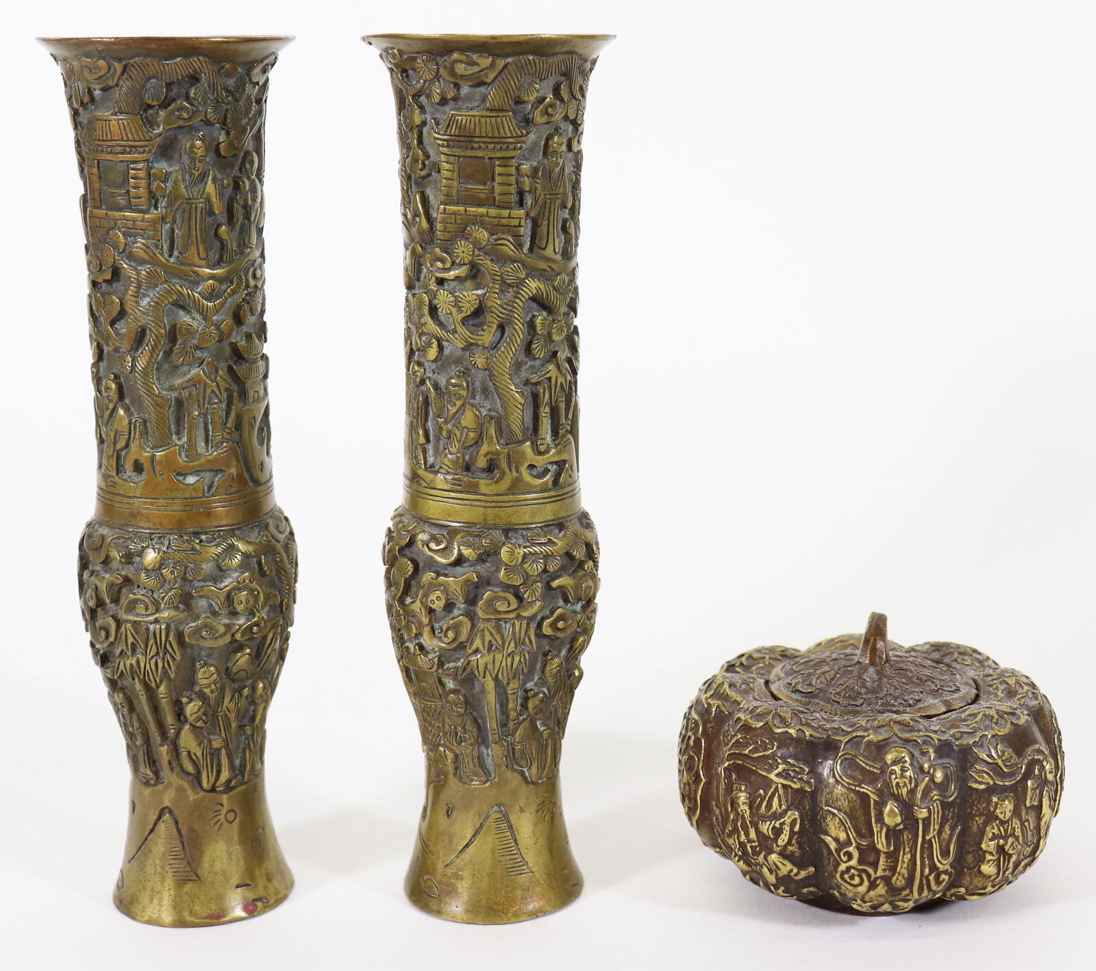 CHINESE METAL VASES & GOURD BOX (1 of 3)