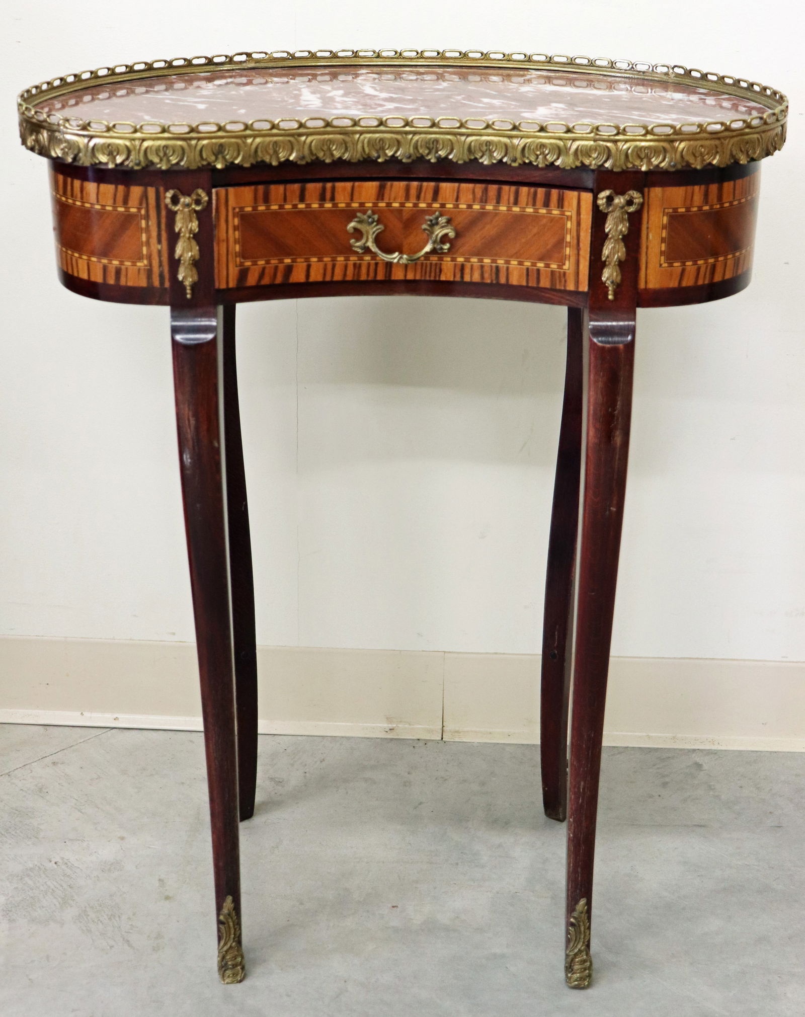 FRENCH KIDNEY SHAPED CARVED WOOD AND MARBLE TABLE (1 of 3)